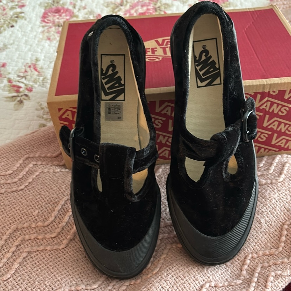 Vans Mary Jane’s (crushed velvet ) worn once  size 8w 6.5 m